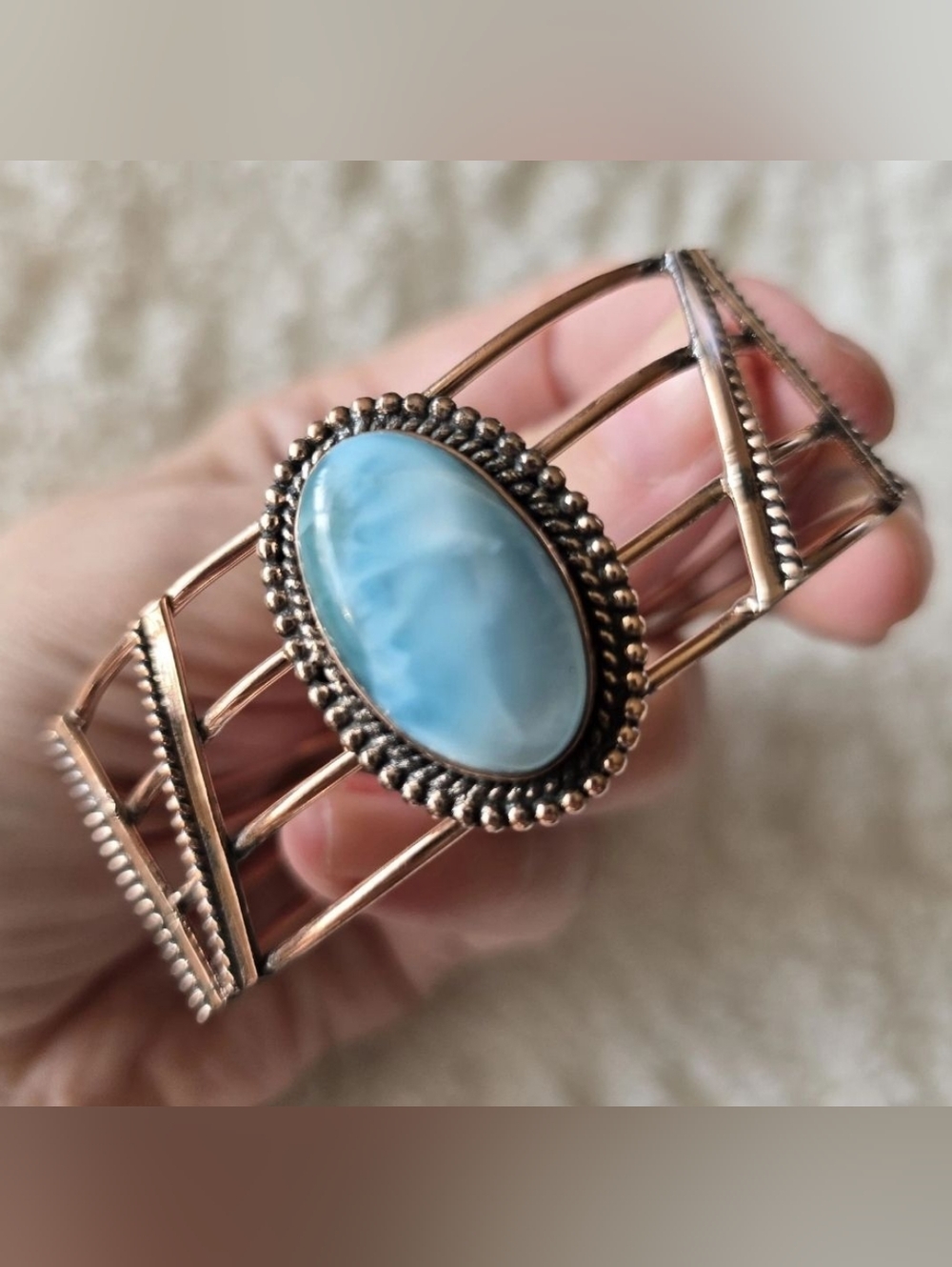 Copper Cuff Bracelet With Larimar, Southwestern